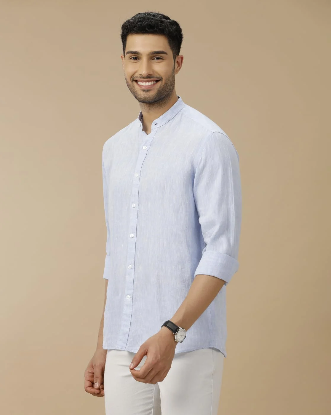 Linen Club Men’s Contemporary Fit Pure Linen Shirt – Solid Blue, Full Sleeves - Image 5