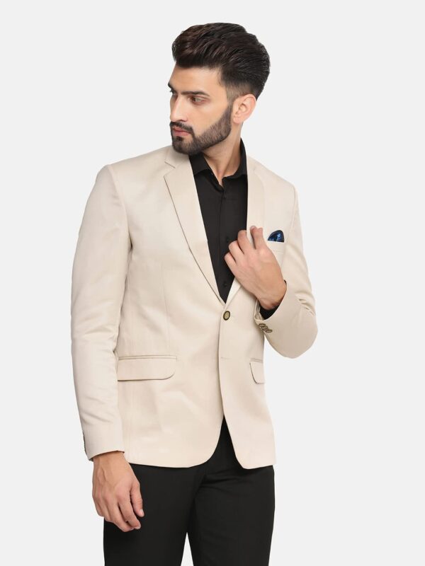 TAHVO Men's Single Breasted Regular Fit Blazer for Occasion, Weddings, Party (Beige, 42) - Image 4