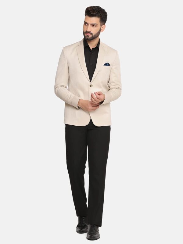 TAHVO Men's Single Breasted Regular Fit Blazer for Occasion, Weddings, Party (Beige, 42) - Image 2