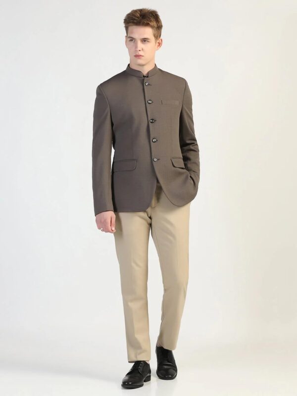 TAHVO Men's Formal Blazer | Wedding Indo-Western Coat | Mandarin Collar Suit Jacket (in, Numeric, 34, Brown) - Image 4