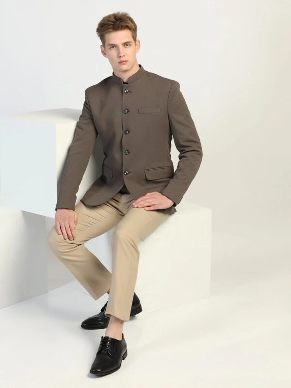 TAHVO Men's Formal Blazer | Wedding Indo-Western Coat | Mandarin Collar Suit Jacket (in, Numeric, 34, Brown) - Image 3