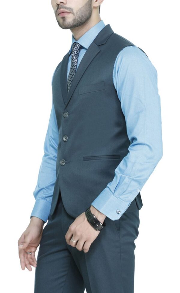 MANQ Men's Single Breast Three Button Slim Fit Formal/Party Waist Coat Green - Image 4