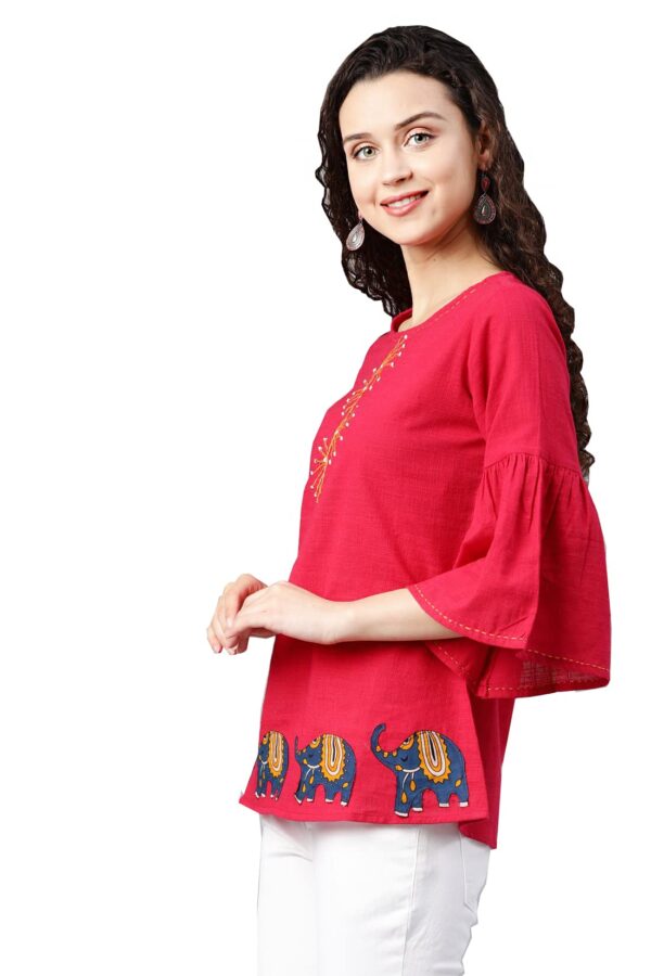 Yash Gallery Women's Cotton Slub Patch Work Regular Fit Straight Top For Women (237Yk345Pink_Pink_Xxx-Large) - Image 6