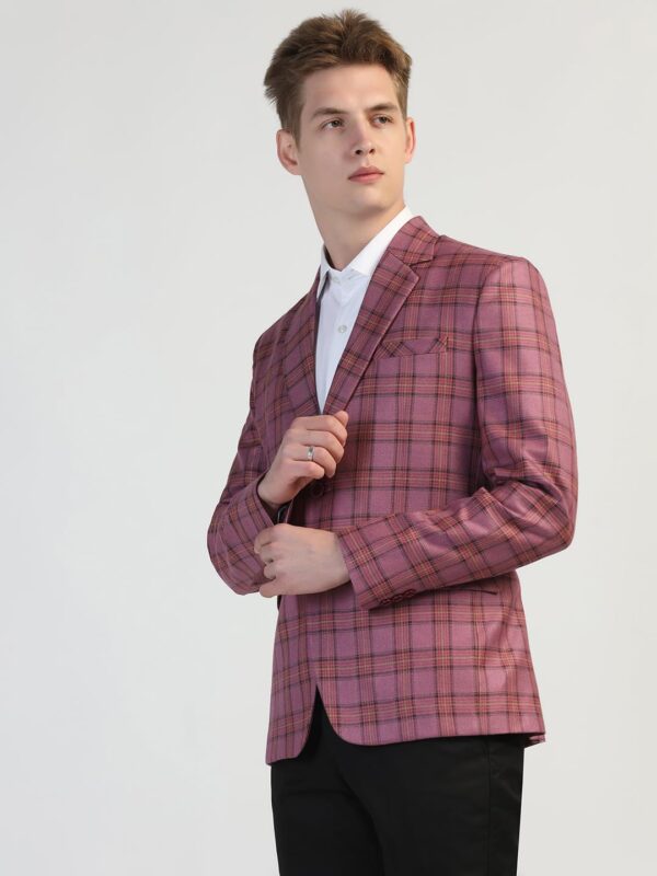 TAHVO Men's Maroon Checkered Blazer with Notch Lapel - Formal and Stylish (in, Numeric, 42, Maroon Checkered) - Image 4