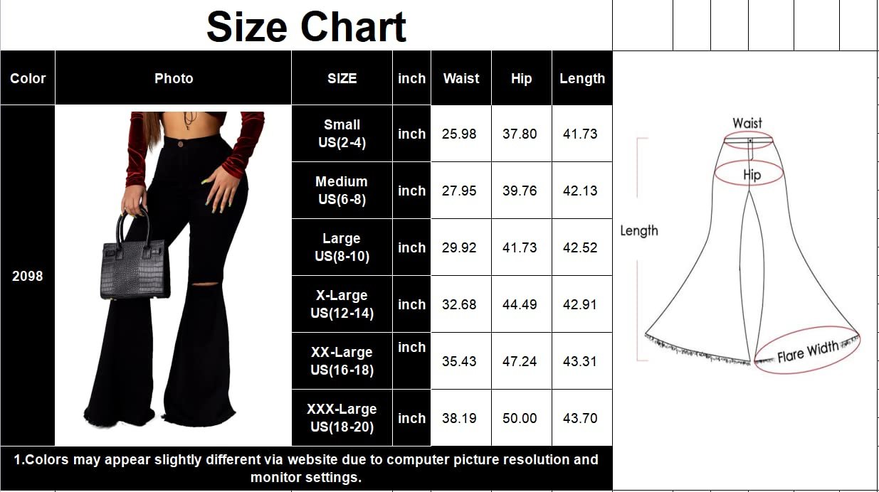 Bell Bottom Jeans for Women Ripped High Waisted Classic Flared Pants Black - Image 4
