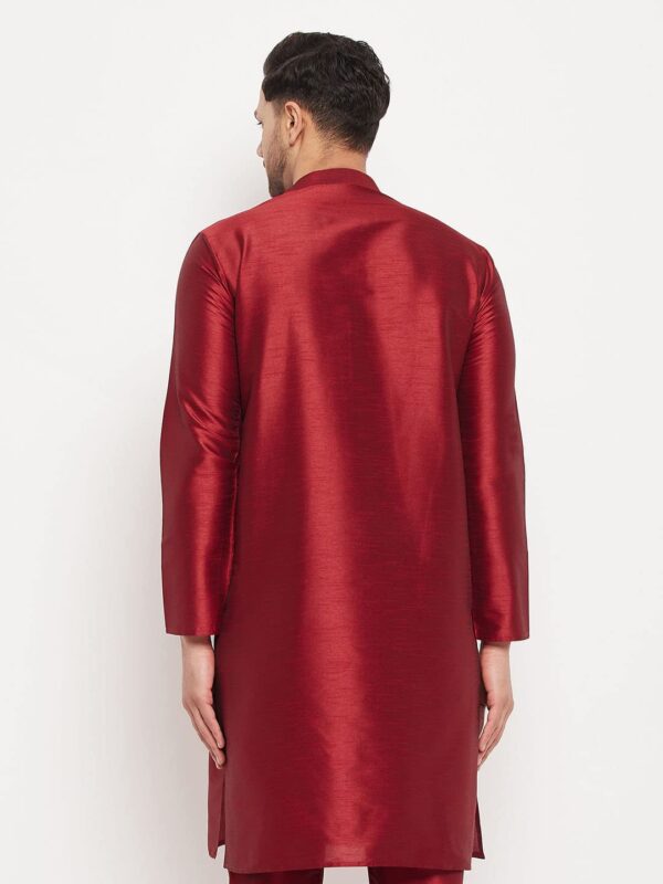 VASTRAMAY Men's Cotton Silk Blend Kurta-New Maroon - Image 5