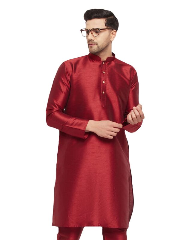 VASTRAMAY Men's Cotton Silk Blend Kurta-New Maroon
