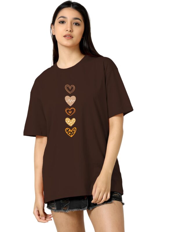 TQH Round Neck Drop Shoulder Brown Graphic Printed Cotton Blend Oversized T-Shirt for Women - Image 2