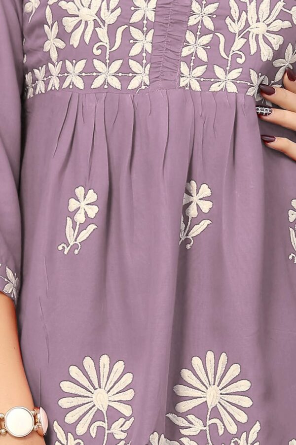 Bee M Pee Designer Regular Fit Short Kurti Tops for Jeans for Women I Chikankari Rayon Cotton Long Kurta Kurti for Women I Stylish Wear Kurti Top for Girls Lavender, Large - Image 2