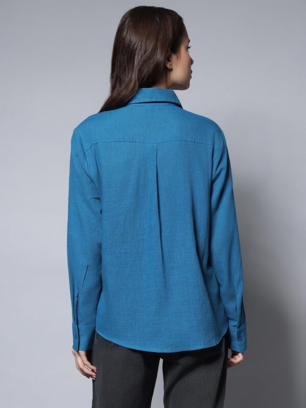 HIGH STAR Women's Cotton Oversized Fit Shirt (HSWSHW23509_BL_Blue, Small - Image 4