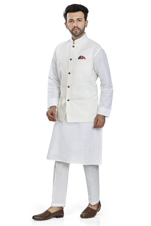 BE ACTIVE Men's Linen Blend Nehru Jacket With Mandarin Collar || Ethnic Koti For Men || Men Koti Formal|| Men Koti Wedding (RFKT0001-16 (WHITE)-XL) - Image 7