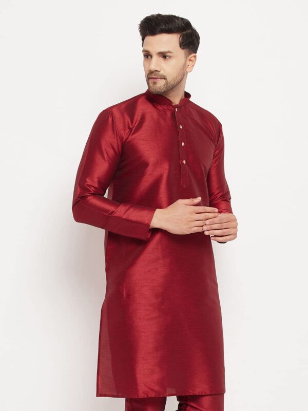 VASTRAMAY Men's Cotton Silk Blend Kurta-New Maroon - Image 4