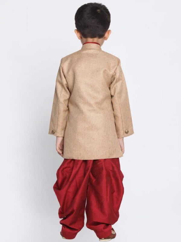 JBN Creation Boys' Biscuit and Maroon Cotton Blend Sherwani and Dhoti Pant Set_JBNBCIW124nCDMA_20 - Image 4