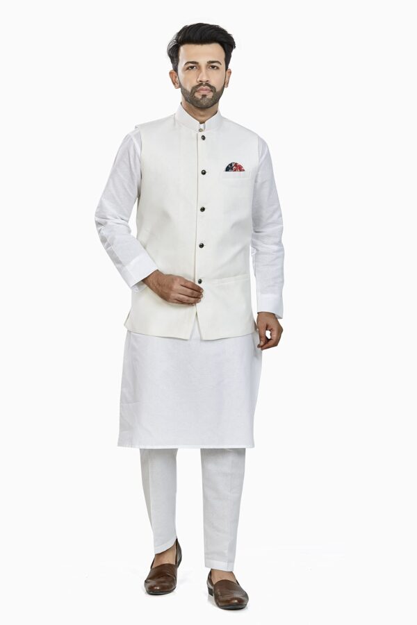 BE ACTIVE Men's Linen Blend Nehru Jacket With Mandarin Collar || Ethnic Koti For Men || Men Koti Formal|| Men Koti Wedding (RFKT0001-16 (WHITE)-XL) - Image 6