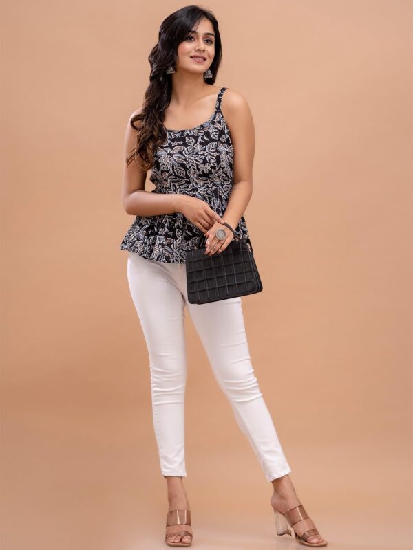 feranoid Women Cotton Printed Sleeveless Strap Peplum Top - Image 5