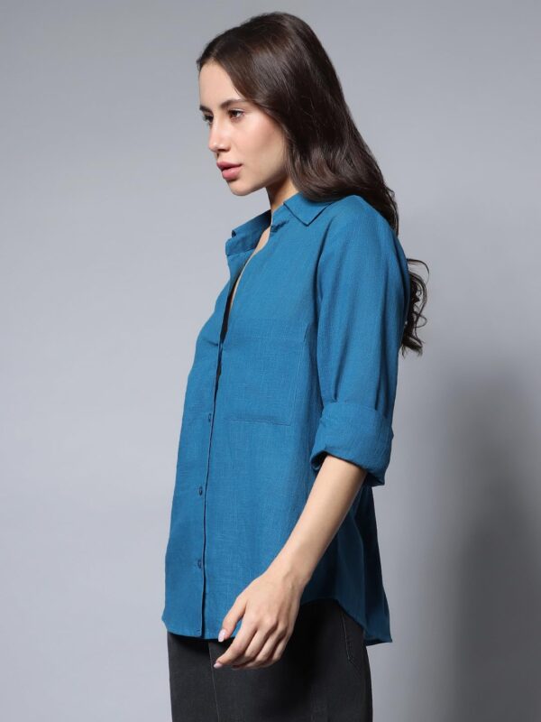 HIGH STAR Women's Cotton Oversized Fit Shirt (HSWSHW23509_BL_Blue, Small - Image 5