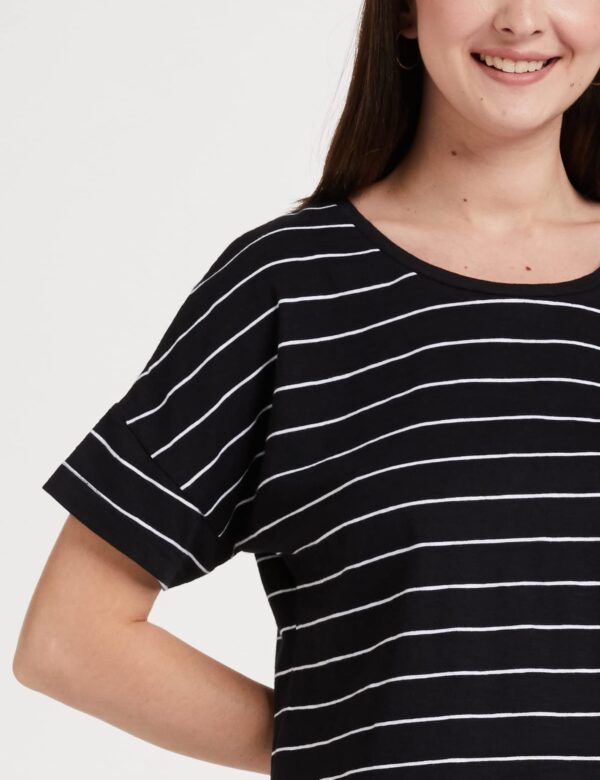 Symbol Women's Striped Loose Fit Half Sleeve Cotton T-Shirt (SYMAW19TS036B_White + Navy_Small) (Combo Pack of 2) - Image 6
