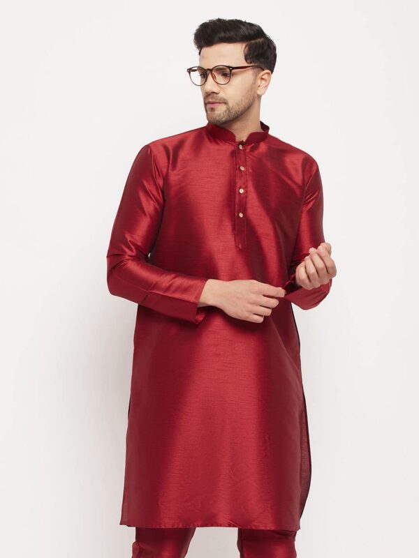 VASTRAMAY Men's Cotton Silk Blend Kurta-New Maroon - Image 6