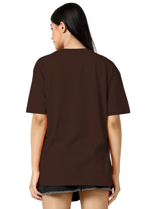 TQH Round Neck Drop Shoulder Brown Graphic Printed Cotton Blend Oversized T-Shirt for Women - Image 4