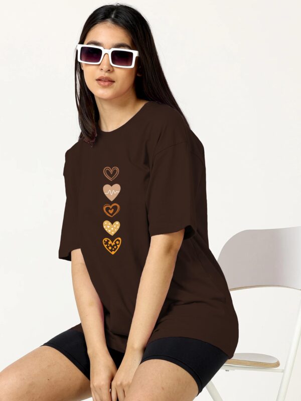 TQH Round Neck Drop Shoulder Brown Graphic Printed Cotton Blend Oversized T-Shirt for Women - Image 5