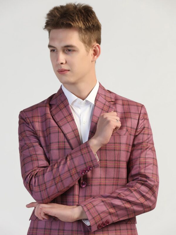 TAHVO Men's Maroon Checkered Blazer with Notch Lapel - Formal and Stylish (in, Numeric, 42, Maroon Checkered) - Image 2