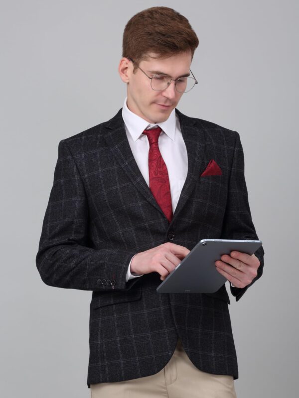 Cantabil Checkered Charcoal Full Sleeves Notch Lapel Formal Blazer for Men | Formal Blazer for Men | Men Blazer for Formal (MBZF00129_Charcoal_40) - Image 2