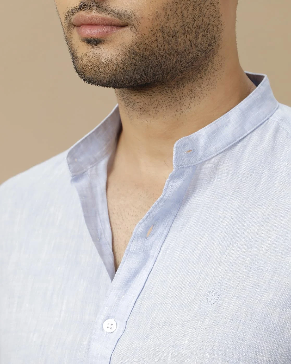 Linen Club Men’s Contemporary Fit Pure Linen Shirt – Solid Blue, Full Sleeves - Image 6