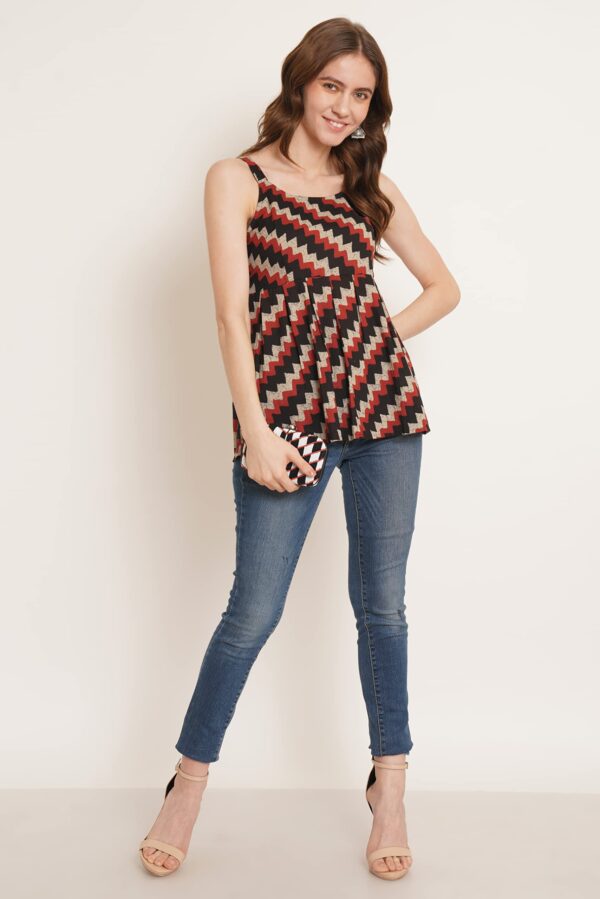 COTLAND Fashions Jaipuri Cotton Printed Strappy Sleeveless Classic Fit Top For Women (Midnight Zig-Zags), XS,Multicolor - Image 3