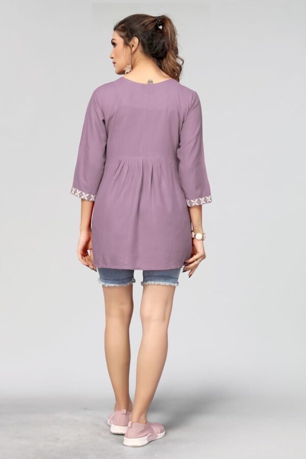 Bee M Pee Designer Regular Fit Short Kurti Tops for Jeans for Women I Chikankari Rayon Cotton Long Kurta Kurti for Women I Stylish Wear Kurti Top for Girls Lavender, Large - Image 3