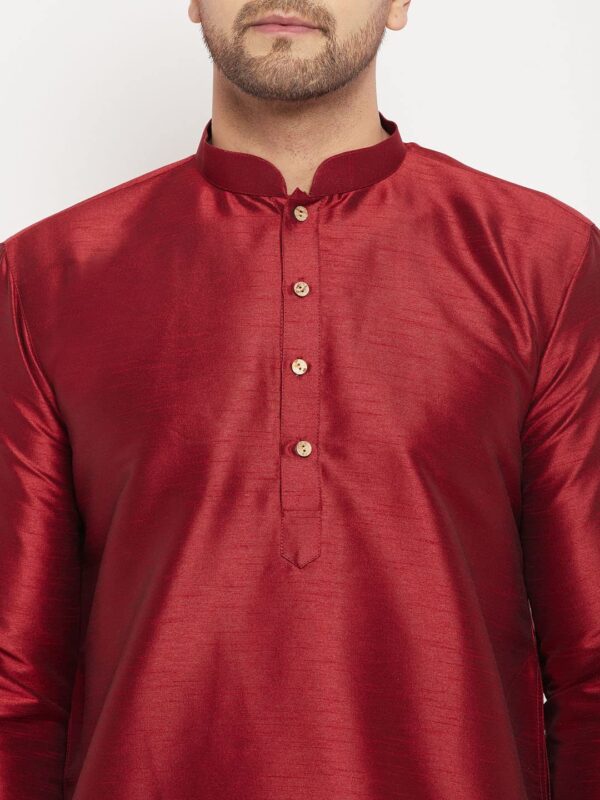 VASTRAMAY Men's Cotton Silk Blend Kurta-New Maroon - Image 3