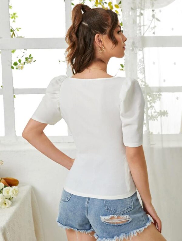 Dream Beauty Fashion Polyester Women's Sweet Heart Neck Puff/Balloon Bishop Sleeve Elegant Casual Tee Slim Fit Top, 23" Inches ( Top Mentos-01-White-Large) - Image 6