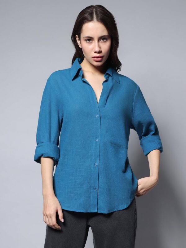 HIGH STAR Women's Cotton Oversized Fit Shirt (HSWSHW23509_BL_Blue, Small - Image 6