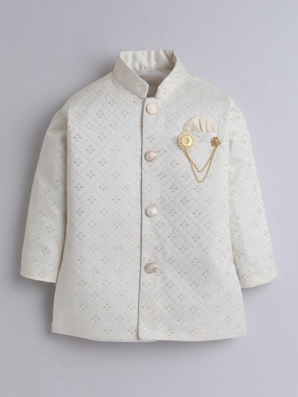 AHHAAAA Boy's Cotton 2 Piece Indo-Western Set/Kids Ethnic Wear Jaquard Sherwani, Indian wear - Ideal for any Festivals and Cultural Occasion|Beige, 7-8 Years| - Image 7