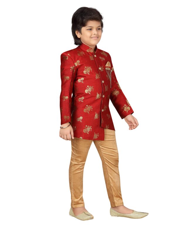 AJ DEZINES Boys Brocade Sherwani Set (Boys, Red) - Image 3