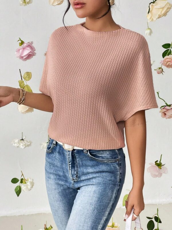 Zilcon Women Fashion Fall Batwing Half Sleeve Shirts Boat Neck Oversized Tunic Tops Casual Waffle Knit Shirts Tops for Women (in, Alpha, L, Dusty Pink) - Image 4