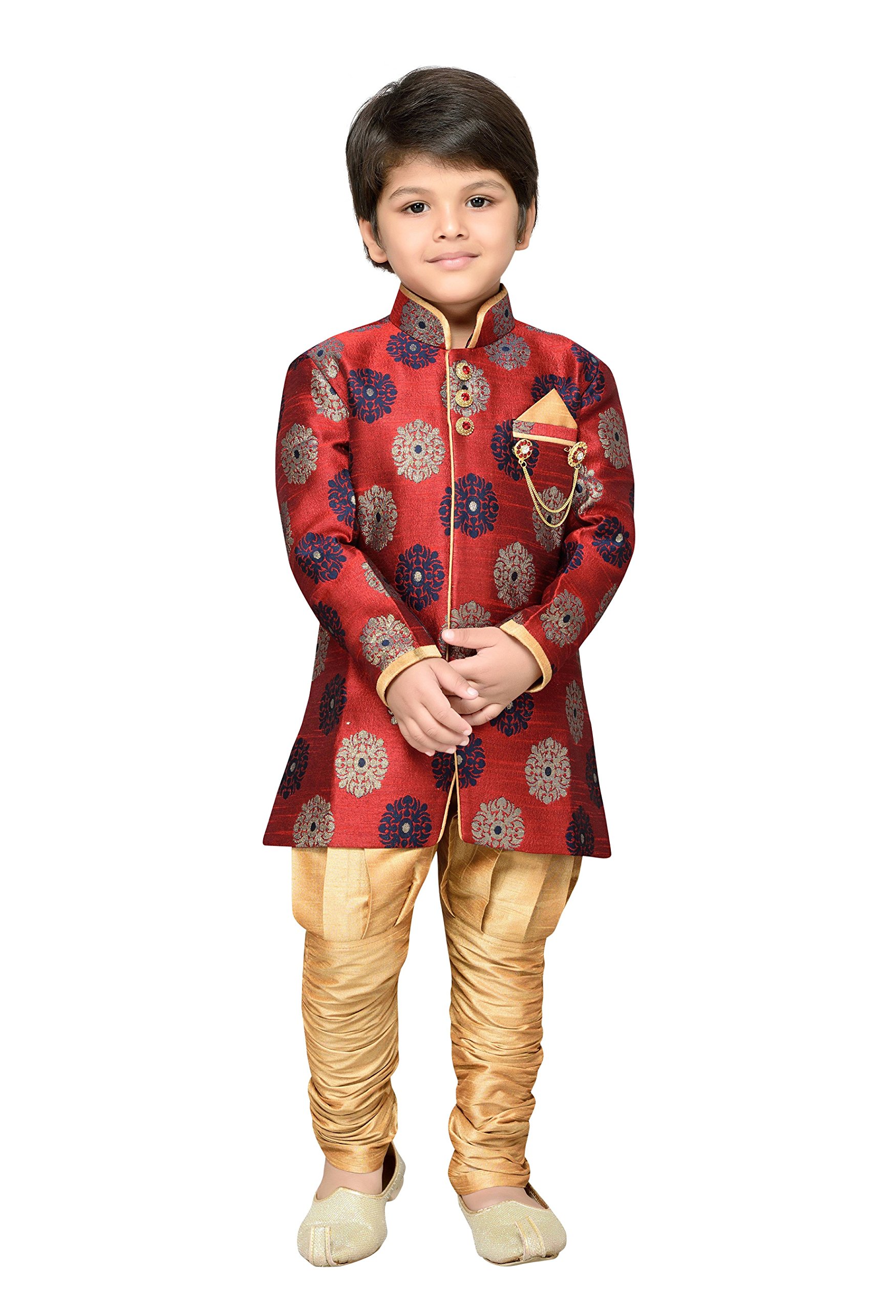 Boys' Indo-Western Sherwani Set – Red, Kids
