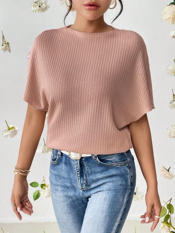 Zilcon Women Fashion Fall Batwing Half Sleeve Shirts Boat Neck Oversized Tunic Tops Casual Waffle Knit Shirts Tops for Women (in, Alpha, L, Dusty Pink) - Image 2