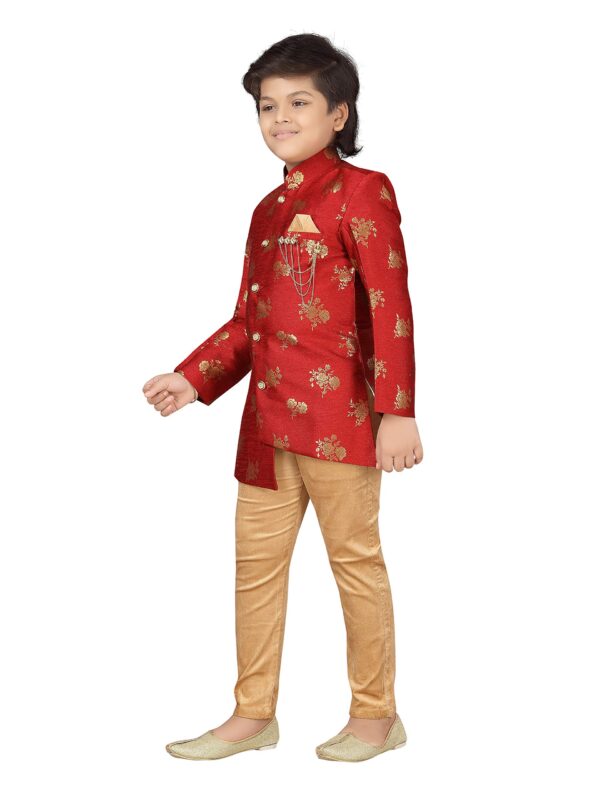 AJ DEZINES Boys Brocade Sherwani Set (Boys, Red) - Image 5