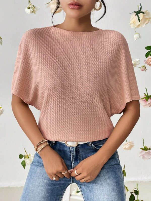 Zilcon Women Fashion Fall Batwing Half Sleeve Shirts Boat Neck Oversized Tunic Tops Casual Waffle Knit Shirts Tops for Women (in, Alpha, L, Dusty Pink) - Image 3