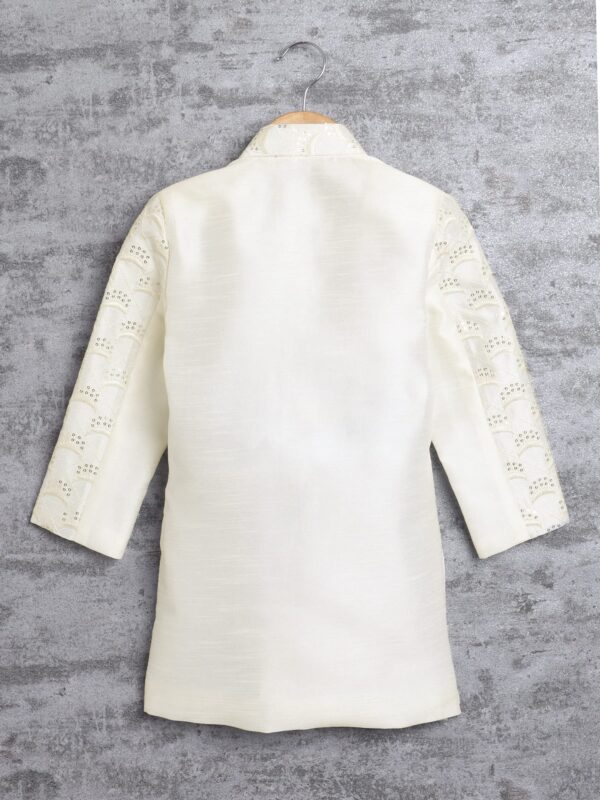 AHHAAAA Kids Ethnic Cotton Silk Blend Sequin Print Indo-Western Sherwani Set for Boys (Cream, 9-10 Yrs) 496MF - Image 6