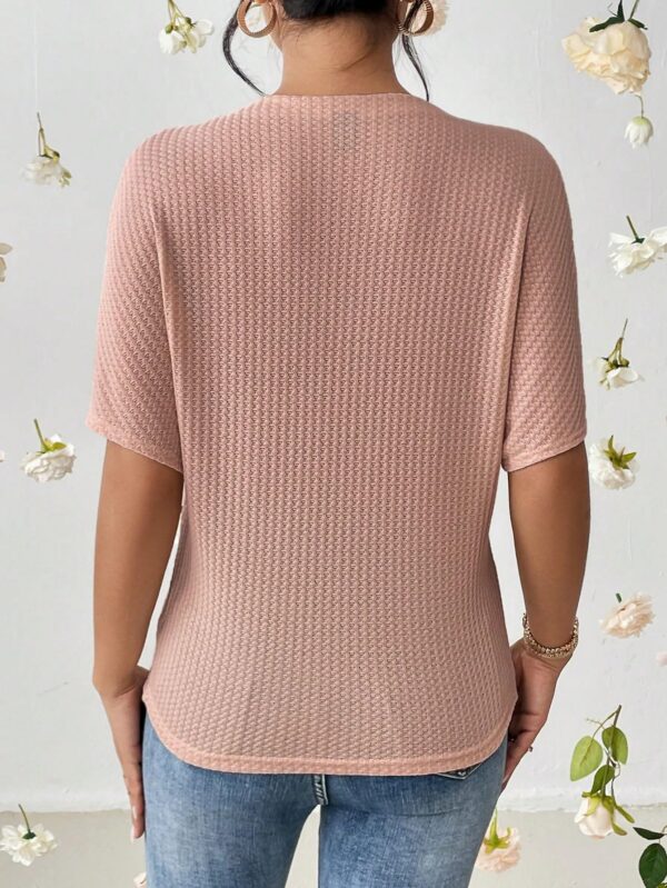 Zilcon Women Fashion Fall Batwing Half Sleeve Shirts Boat Neck Oversized Tunic Tops Casual Waffle Knit Shirts Tops for Women (in, Alpha, L, Dusty Pink) - Image 7