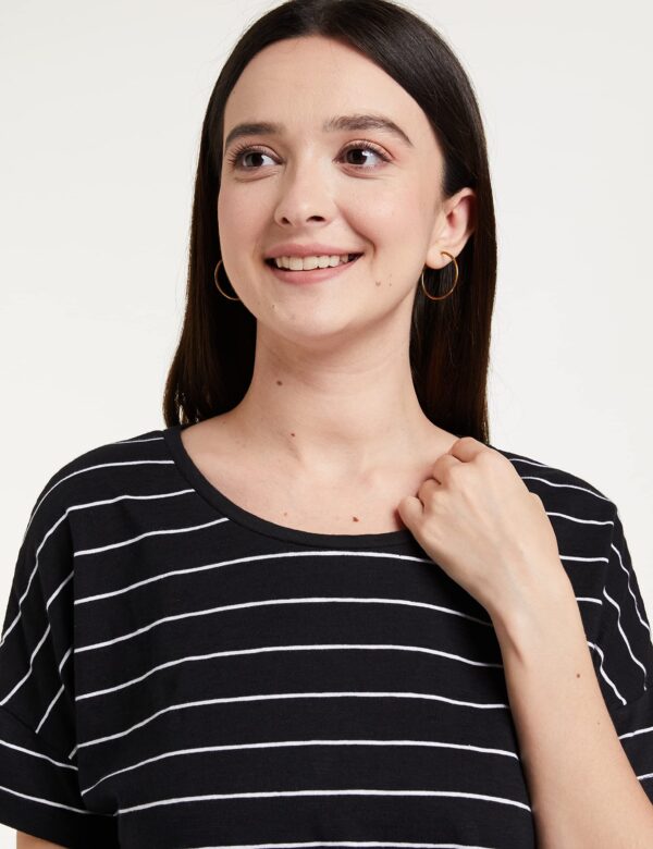 Symbol Women's Striped Loose Fit Half Sleeve Cotton T-Shirt (SYMAW19TS036B_White + Navy_Small) (Combo Pack of 2) - Image 7