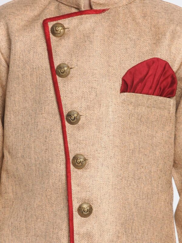 JBN Creation Boys' Biscuit and Maroon Cotton Blend Sherwani and Dhoti Pant Set_JBNBCIW124nCDMA_20 - Image 5