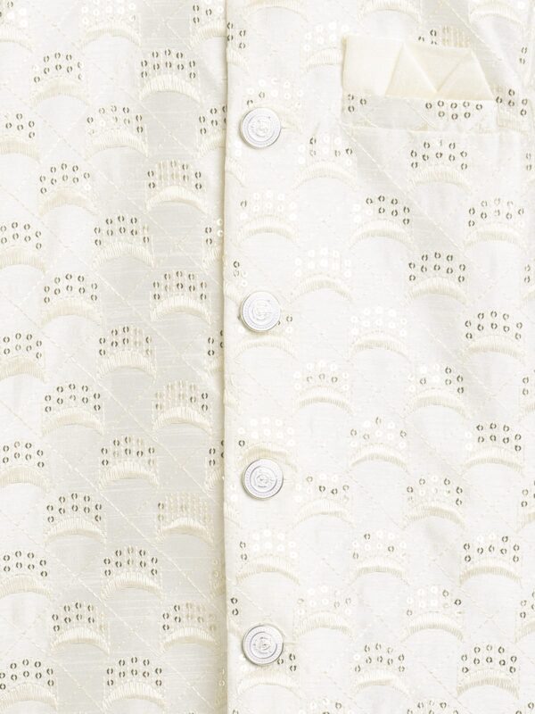 AHHAAAA Kids Ethnic Cotton Silk Blend Sequin Print Indo-Western Sherwani Set for Boys (Cream, 9-10 Yrs) 496MF - Image 3