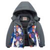 Kids’ Waterproof Ski Jacket – Warm Fleece-Lined Hooded Winter Snow Coat for Boys & Girls, Windproof Raincoat Outerwear, Grey Camouflage (Ages 10–12)