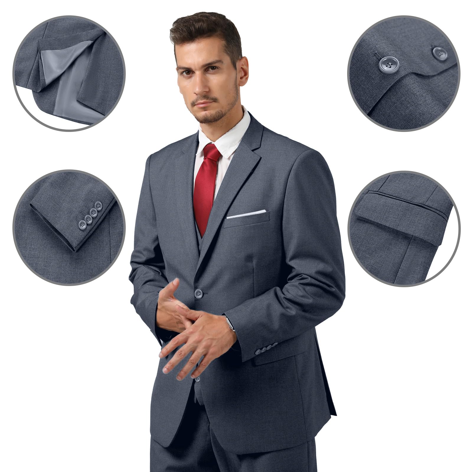 Mens 2 Piece Suit Slim Fit Business Wedding Party Tuxedo Dress Suits for Men Jacket and Pants Set, Dark Gray, Medium - Image 4
