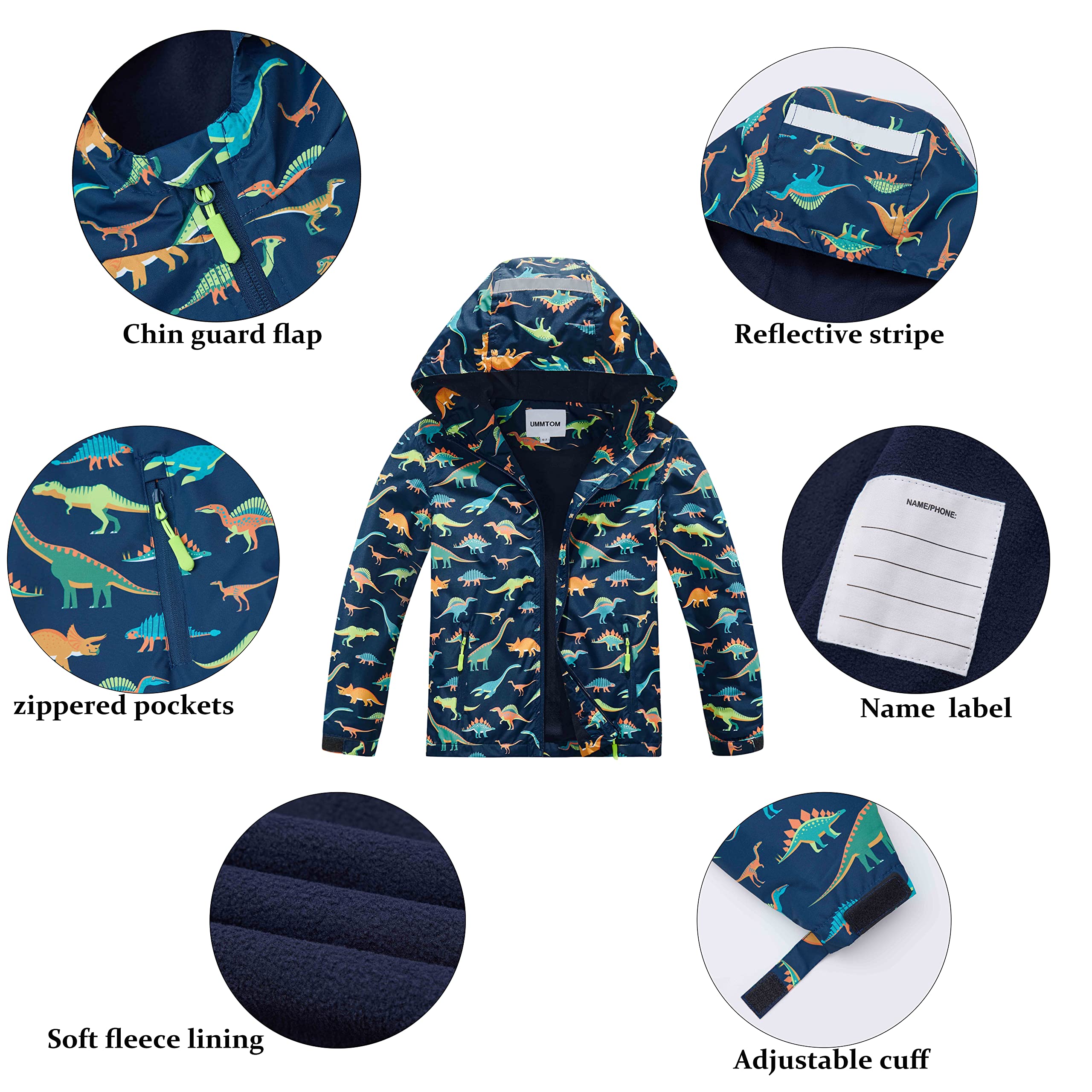 Boys Rain Jacket – Lightweight Waterproof Hooded Raincoat with Fleece Lining, Windbreaker for Kids - Image 4