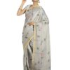Avishya Exclusive Hand Painted Viscose Pure Organza Silk Saree | Casual and Modern Leaf Printed Saree for Women | Designer Saree with Unstitched Blouse Piece (Grey)
