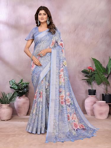 Graceful Floral Zari Linen Blend Saree – Lightweight & Elegant Saree for Daily, Office, and Festive - Image 8