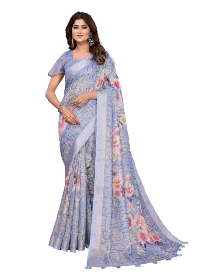 Graceful Floral Zari Linen Blend Saree – Lightweight & Elegant Saree for Daily, Office, and Festive
